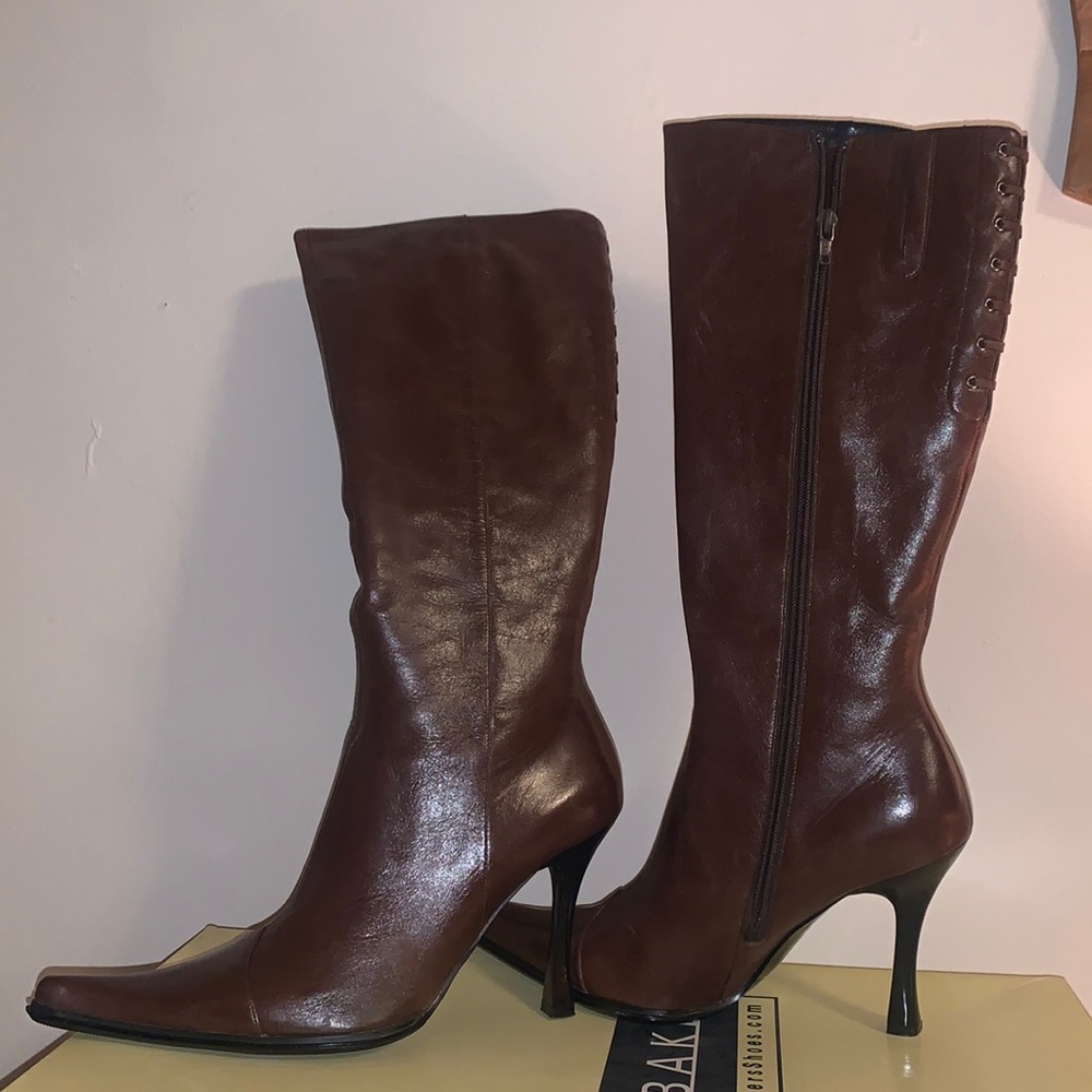 Knee high dark brown heels